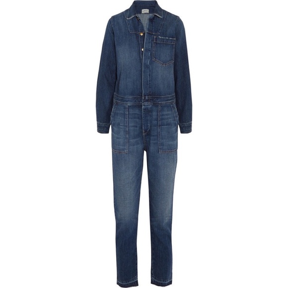 CURRENT/ELLIOTT Basic Jailbird Denim Jumpsuit Coveralls Raw Hems Pockets 0 XS - Picture 12 of 16